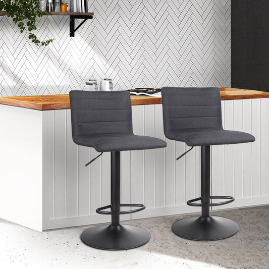 Set of 2 Corinth Faux Linen Bar Stools - Black