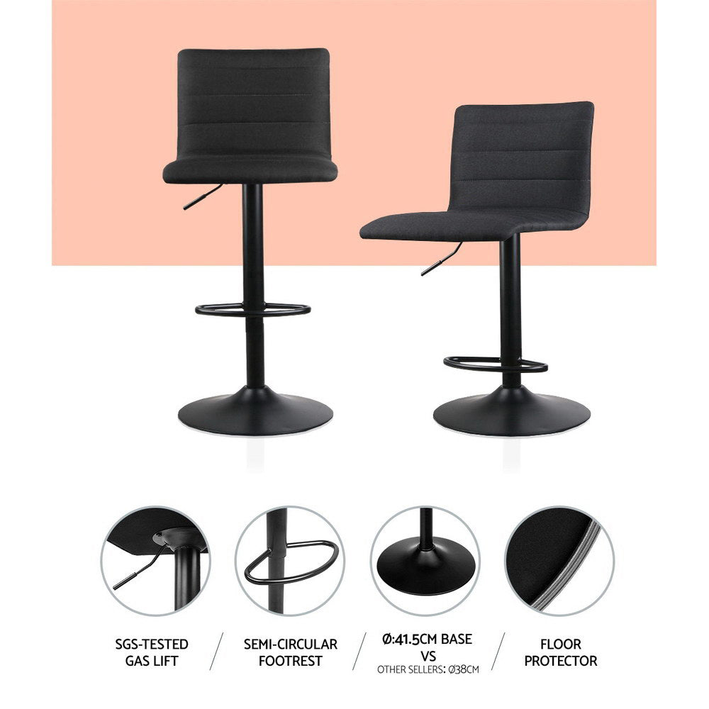 Set of 4 Corinth Faux Linen Bar Stools - Black