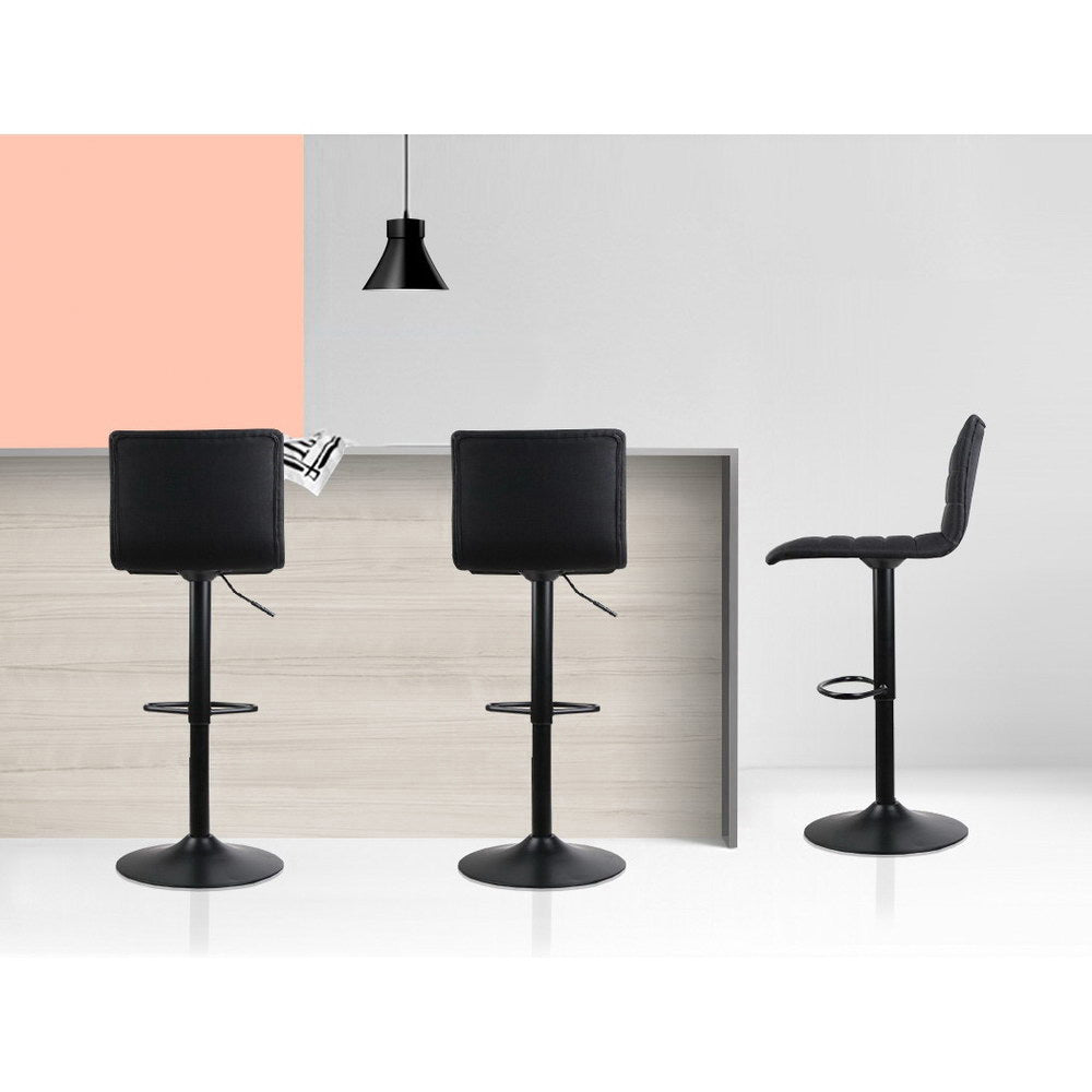 Set of 4 Corinth Faux Linen Bar Stools - Black