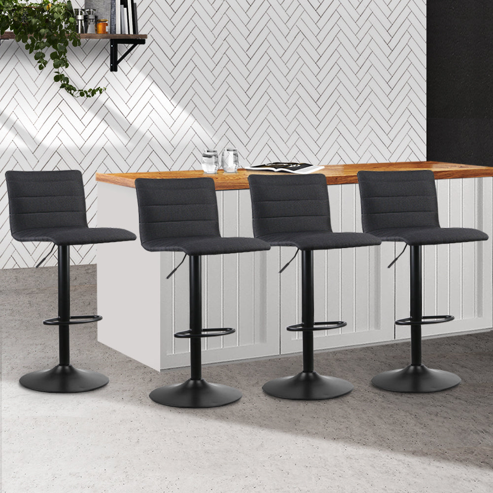 Set of 4 Corinth Faux Linen Bar Stools - Black