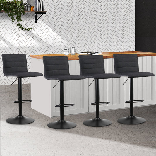 Set of 4 Corinth Faux Linen Bar Stools - Black