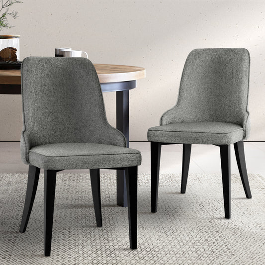 Kimber Set of 2 Dining Chairs Linen Fabric - Grey