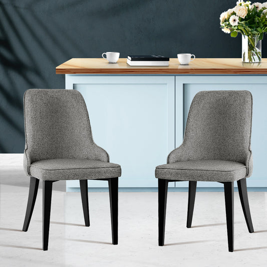 Kimber Set of 2 Dining Chairs Linen Fabric - Grey