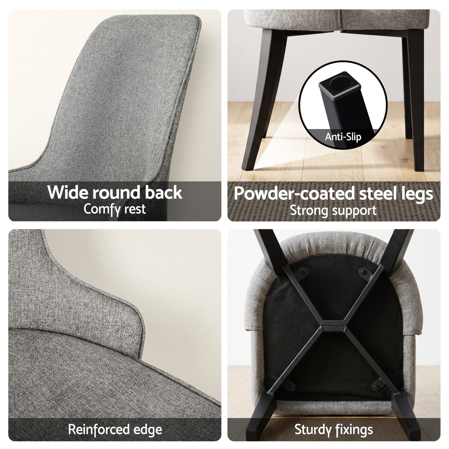 Kimber Set of 6 Dining Chairs Linen Fabric - Grey