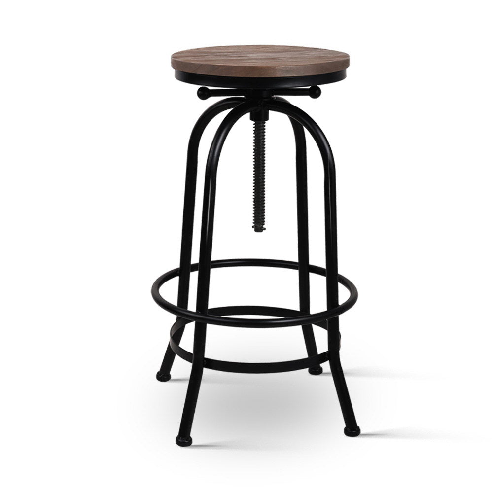 90cm Lamia Bar Stool Industrial Round Seat Wood Metal - Black & Brown