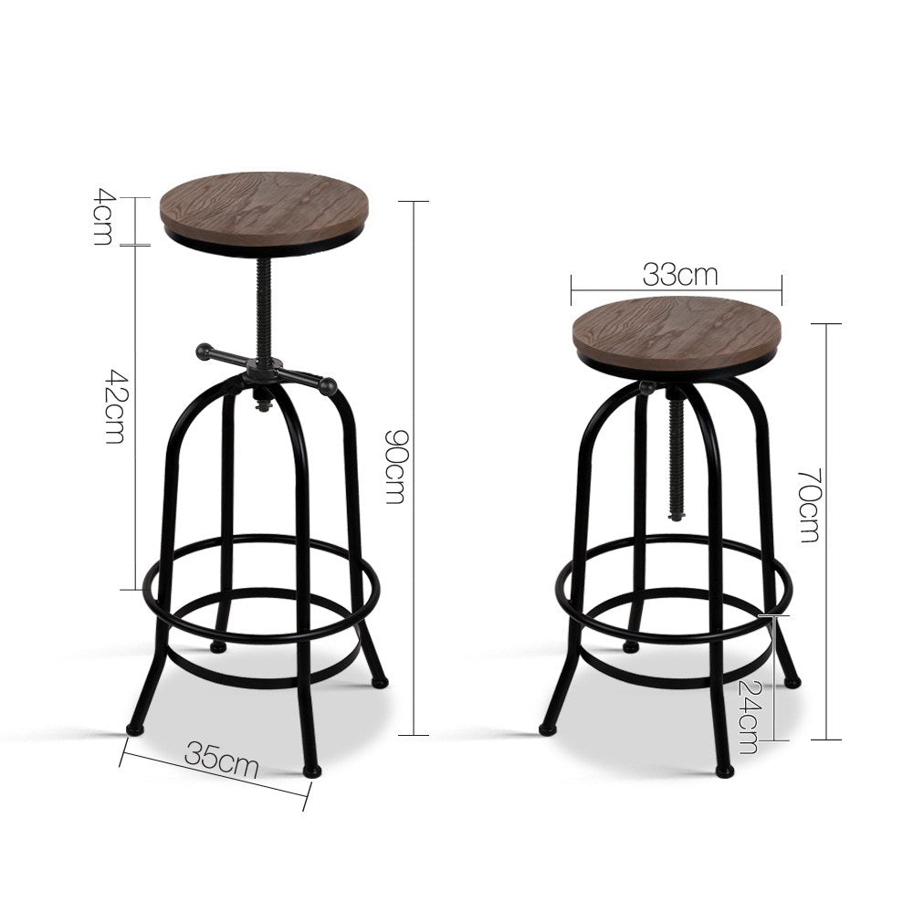 90cm Lamia Bar Stool Industrial Round Seat Wood Metal - Black & Brown