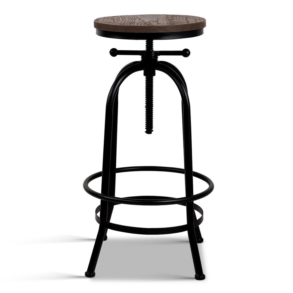90cm Lamia Bar Stool Industrial Round Seat Wood Metal - Black & Brown