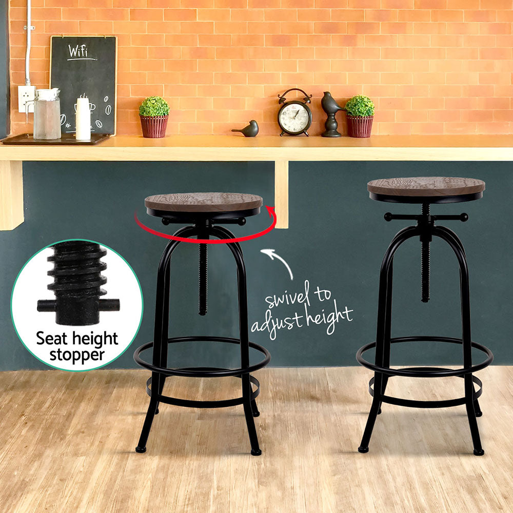 90cm Lamia Bar Stool Industrial Round Seat Wood Metal - Black & Brown