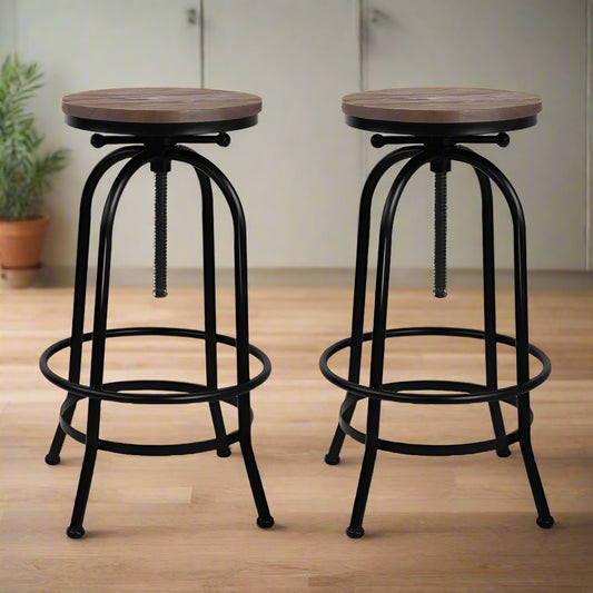 Set of 2 Lamia Bar Stool Industrial Round Seat Wood Metal - Black & Brown