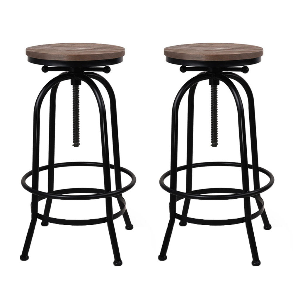 Set of 2 Lamia Bar Stool Industrial Round Seat Wood Metal - Black & Brown