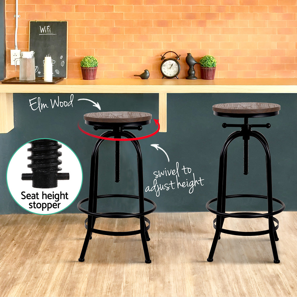 Set of 2 Lamia Bar Stool Industrial Round Seat Wood Metal - Black & Brown