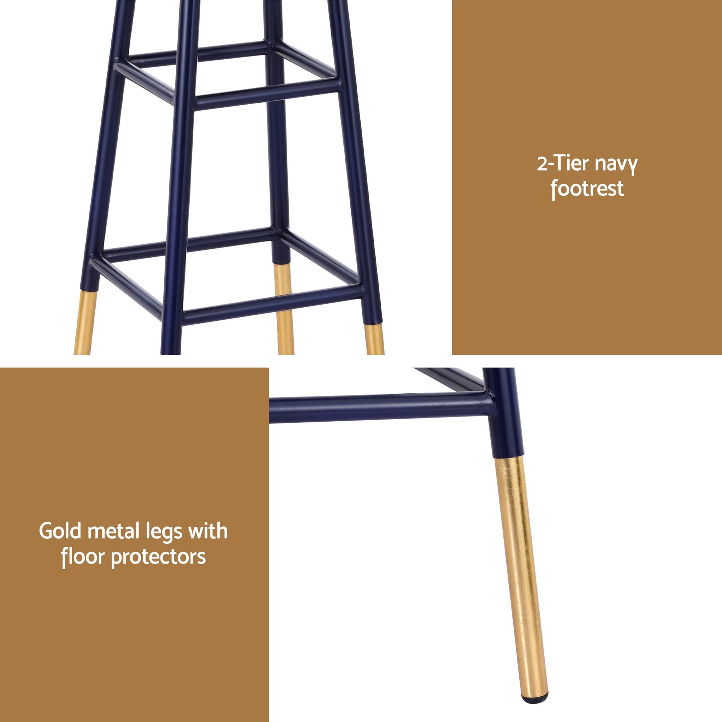 Set of 4 Lienz Bar Stools Metal - Gold Navy