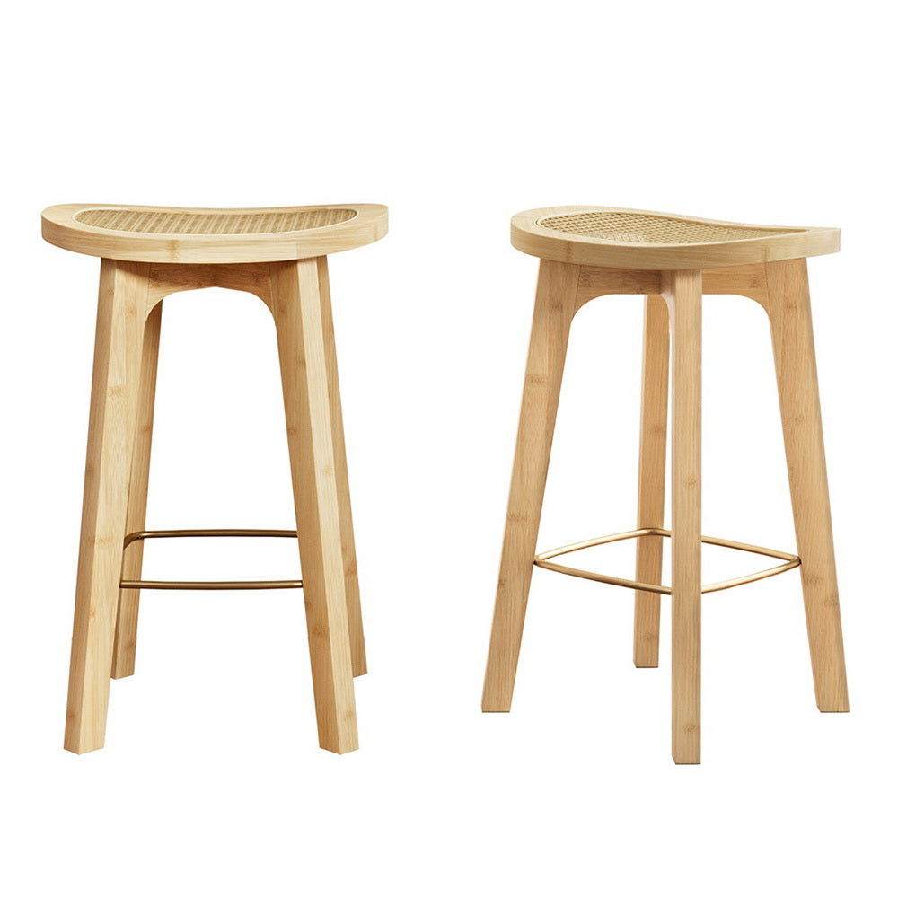 Set of 2 Lisbon Bar Stools Bamboo Rattan Stool Counter Chair Kitchen Barstools - Natural Wood