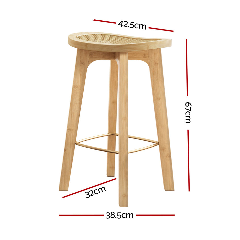 Set of 2 Lisbon Bar Stools Bamboo Rattan Stool Counter Chair Kitchen Barstools - Natural Wood
