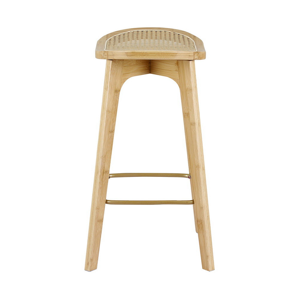 Set of 2 Lisbon Bar Stools Bamboo Rattan Stool Counter Chair Kitchen Barstools - Natural Wood