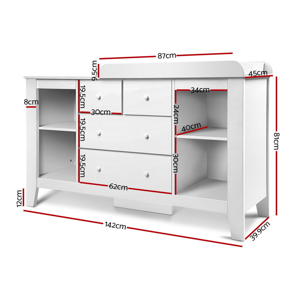 Baby Change Table Tall boy Drawers Dresser Chest Storage Cabinet White