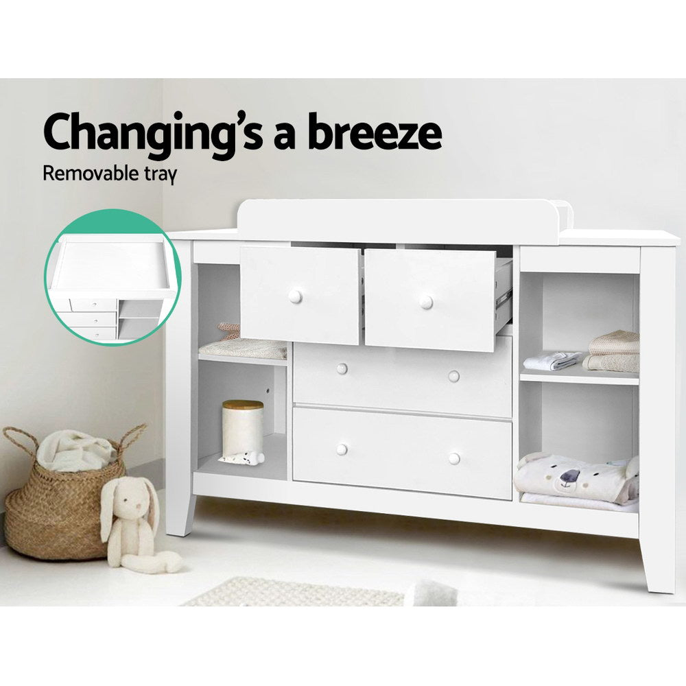 Baby Change Table Tall boy Drawers Dresser Chest Storage Cabinet White