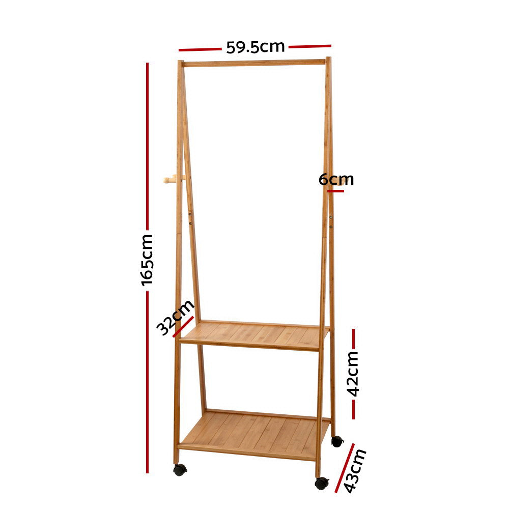 Clothes Rack Airer Coat Stand 165x59cm with Wheels