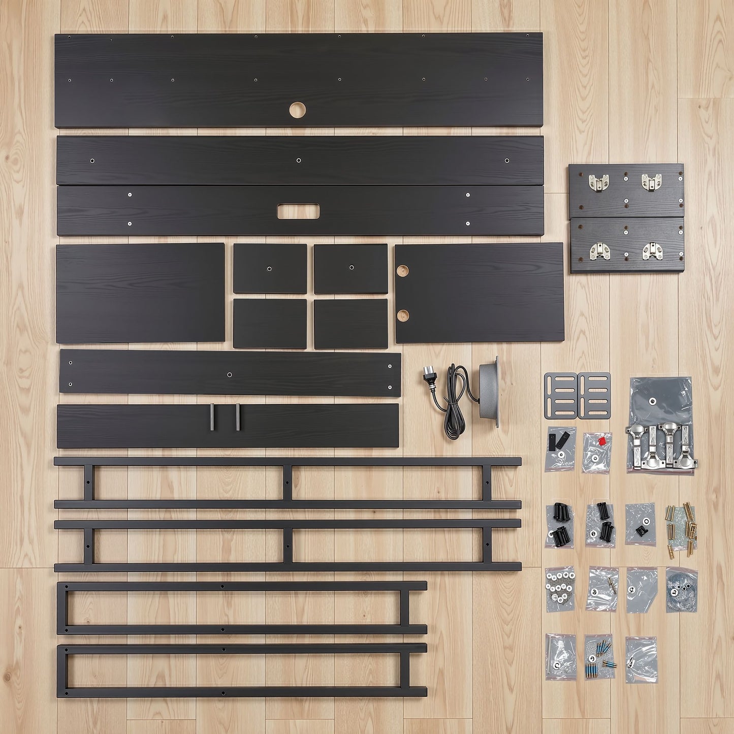 Bed Headboard Queen Storage Charging Station - Black Queen