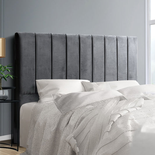 Bed Head Headboard Bedhead Velvet Frame Base - Grey Double