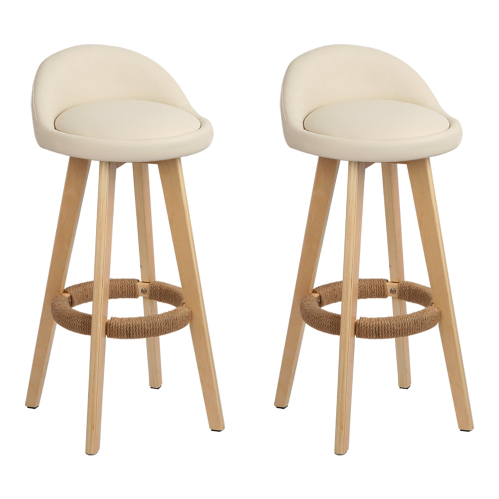 Set of 2 Bern PU Leather Backrest Bar Stools - Beige