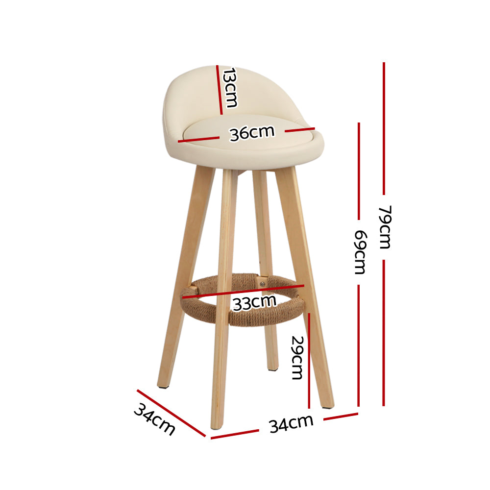 Set of 2 Bern PU Leather Backrest Bar Stools - Beige