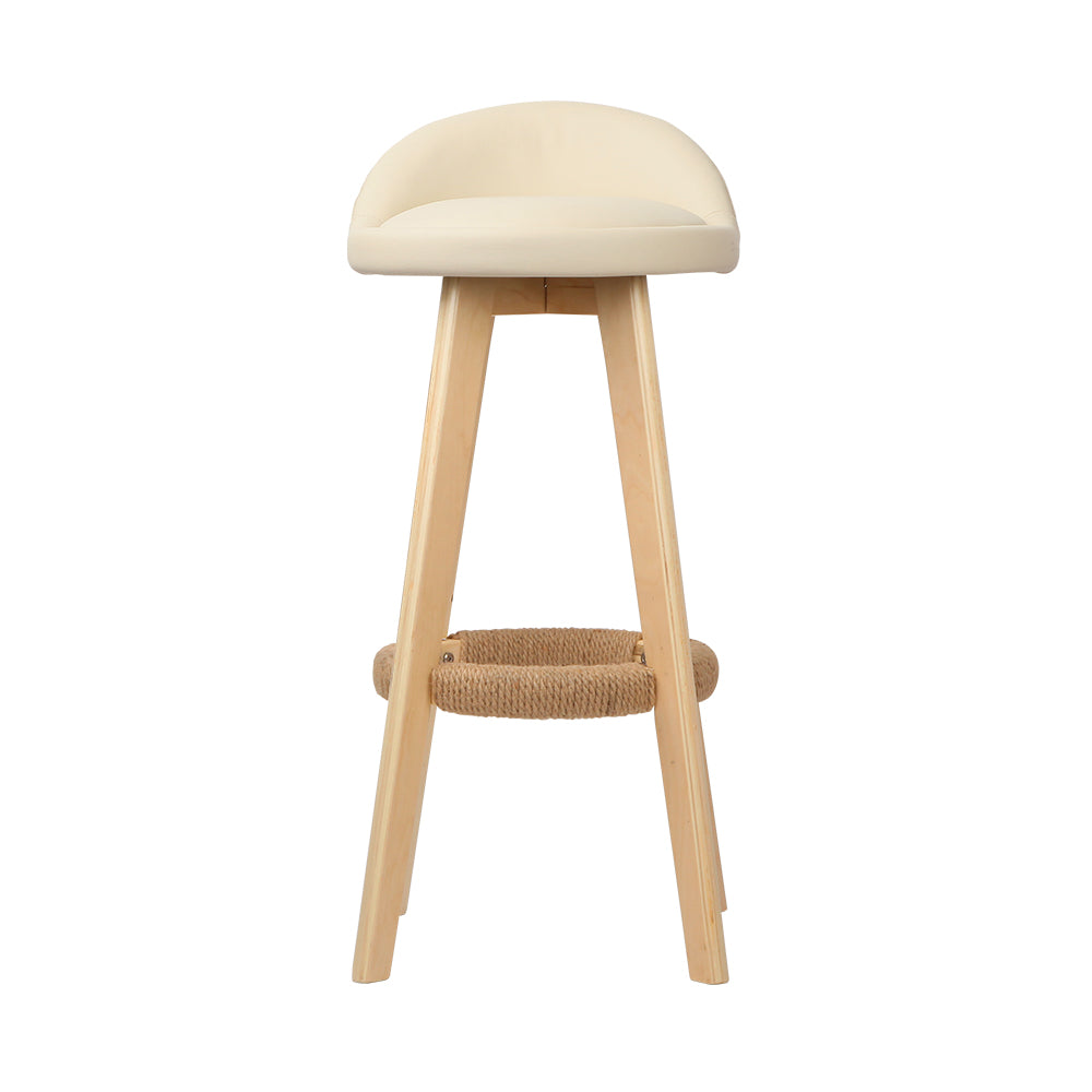 Set of 2 Bern PU Leather Backrest Bar Stools - Beige