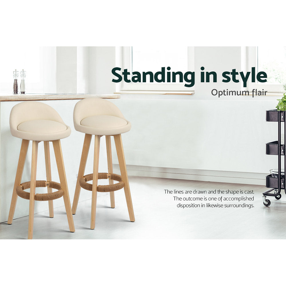 Set of 2 Bern PU Leather Backrest Bar Stools - Beige