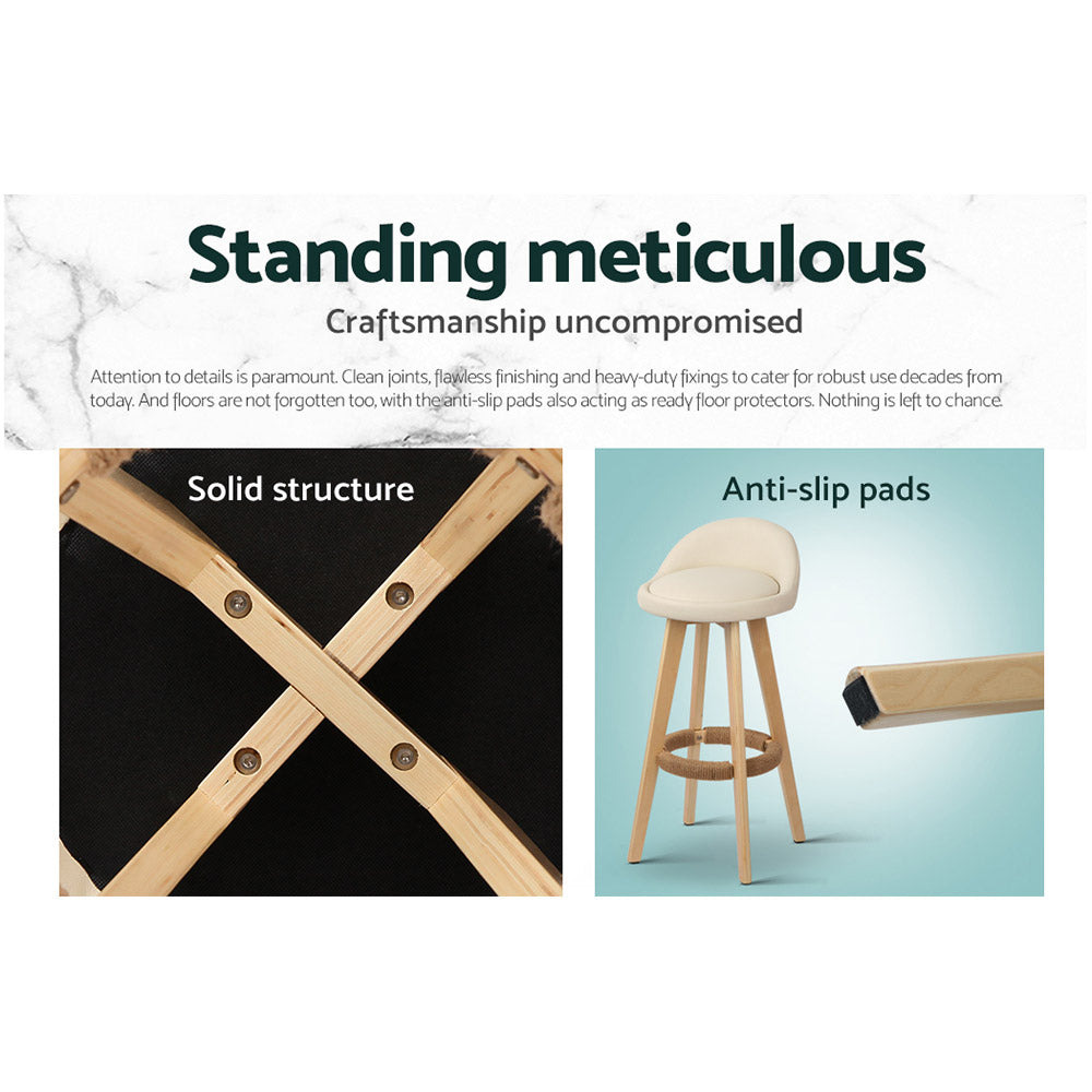 Set of 2 Bern PU Leather Backrest Bar Stools - Beige