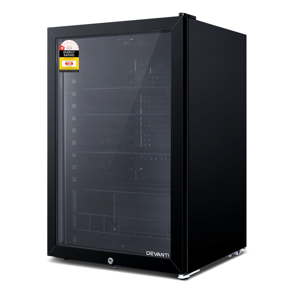 Devanti 115L Bar Fridge Glass Door with Light Black