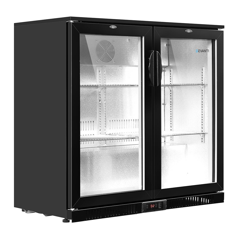 Devanti 198L Bar Fridge Dual Glass Door with Light Black
