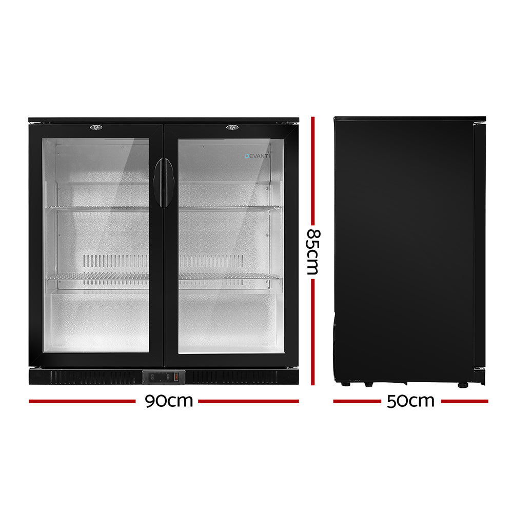 Devanti 198L Bar Fridge Dual Glass Door with Light Black