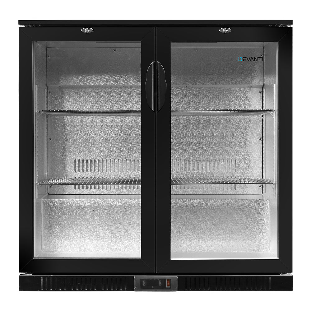 Devanti 198L Bar Fridge Dual Glass Door with Light Black