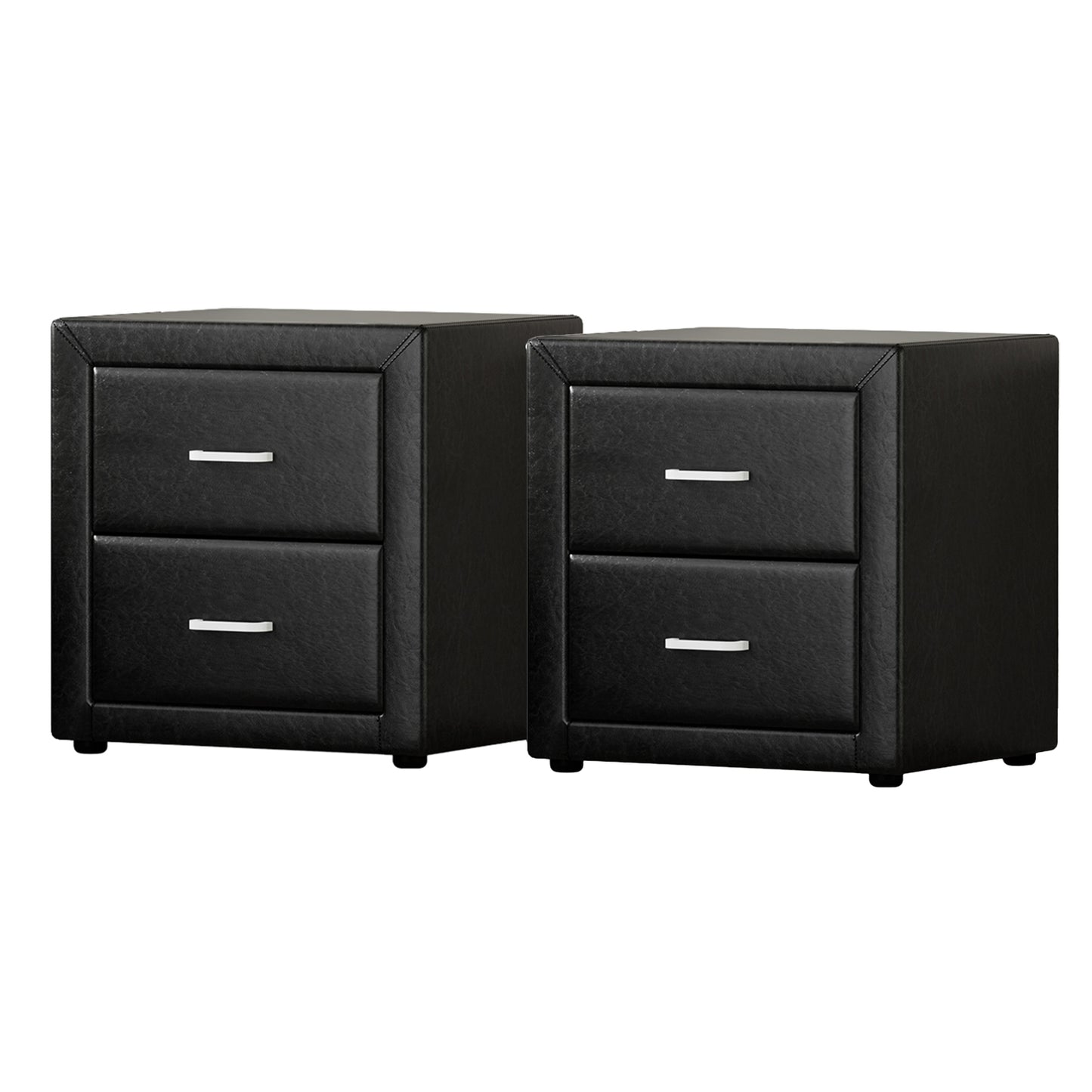 Set of 2 Kildonan Bedside Tables Side Table Leather with 2 Drawers - Black