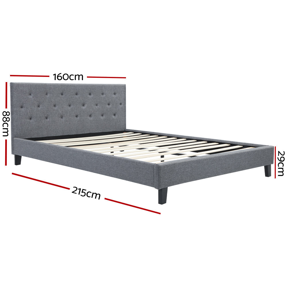 Derry Queen Bedroom Suite 5 Piece 1x Queen Mattress, 1x Queen Bed Frame Fabric, 2x Two-tone Bedside Tables and 1x Tallboy