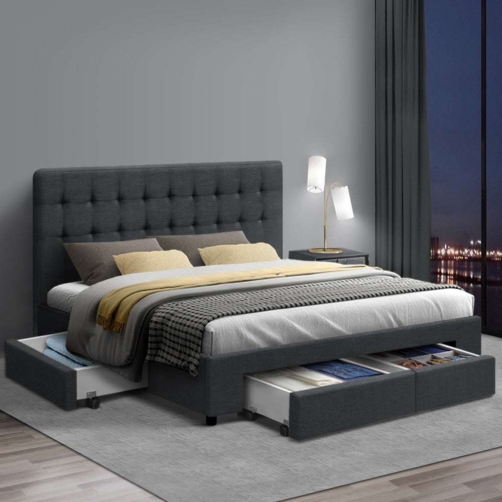 Venice Bed Frame Fabric Storage Drawers - Charcoal Double