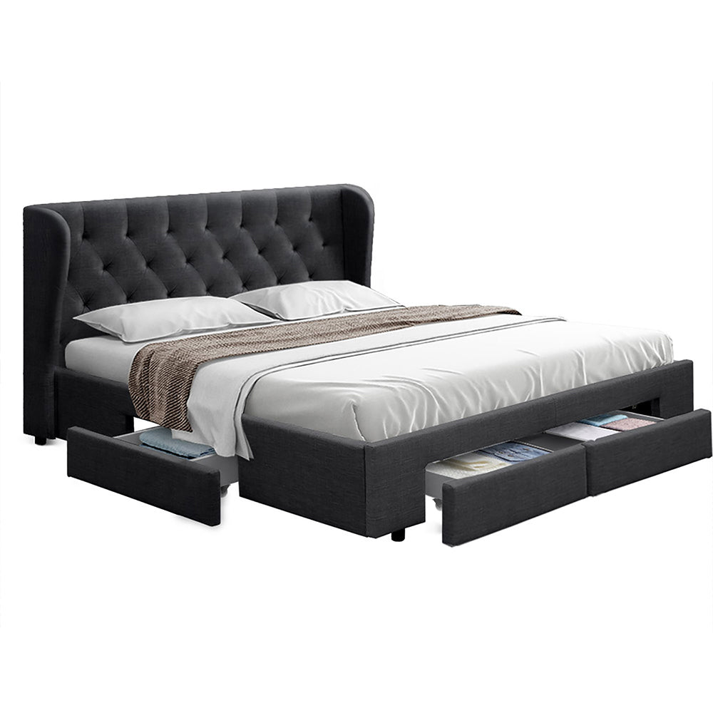 Dakota Bed Frame Fabric Storage Drawers - Charcoal King