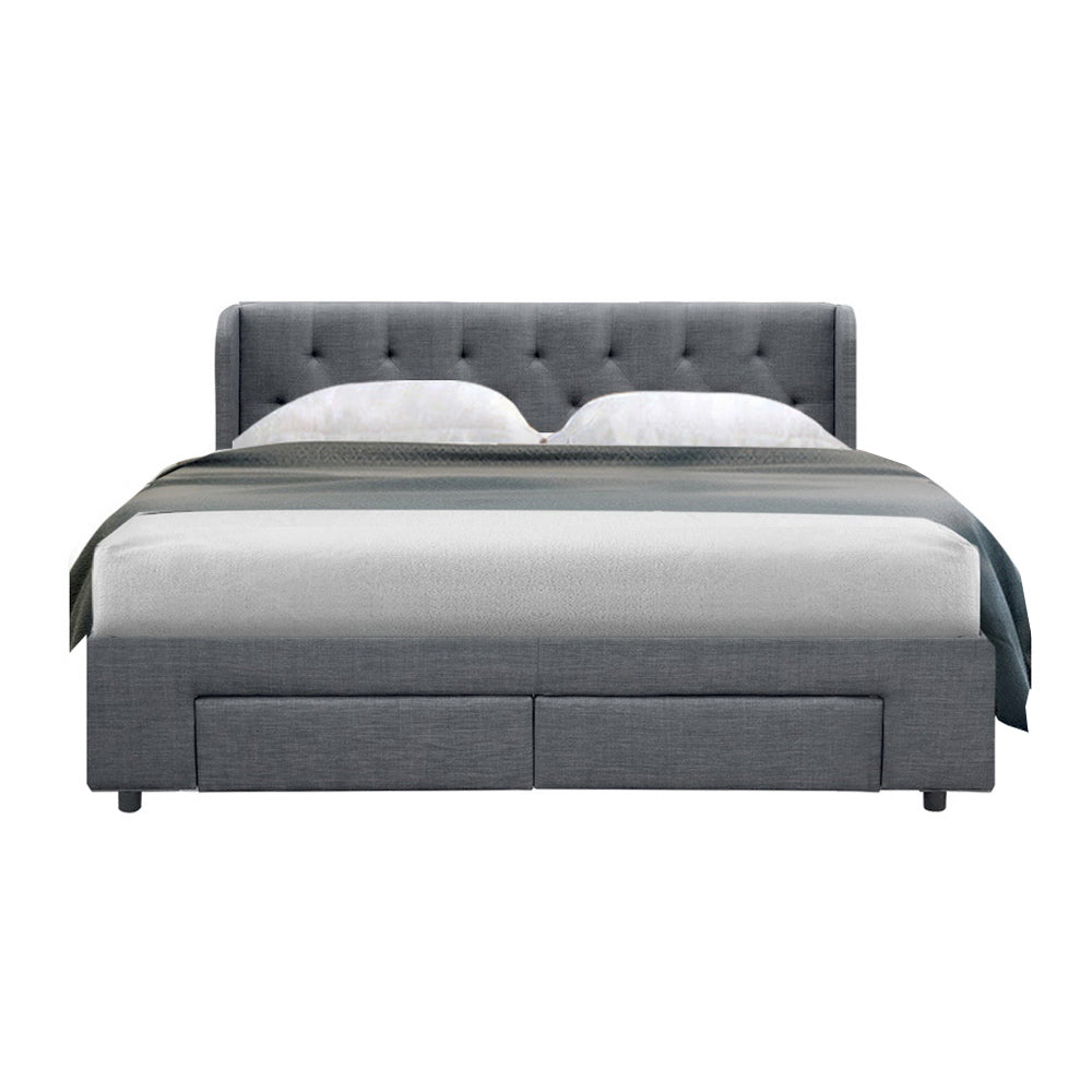 Dakota Bed Frame Fabric Storage Drawers - Grey Queen