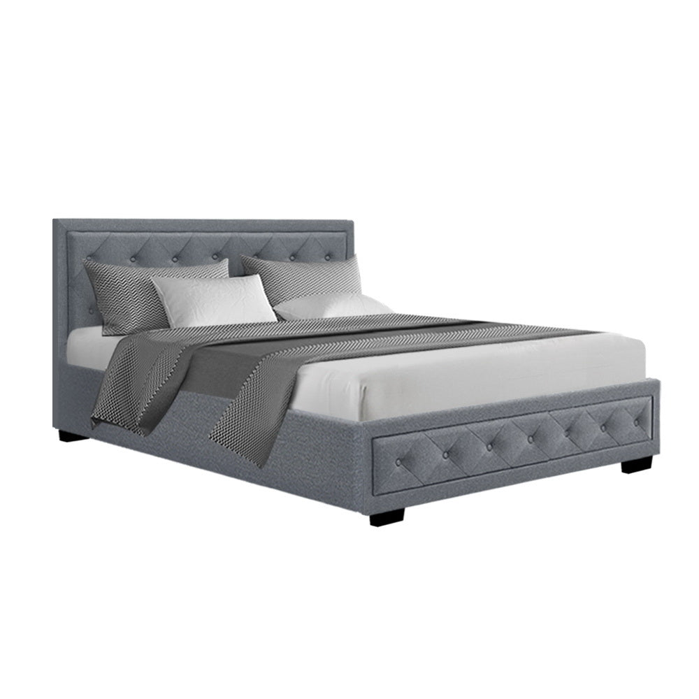 Savannah Bed Frame Fabric Gas Lift Storage - Grey Double