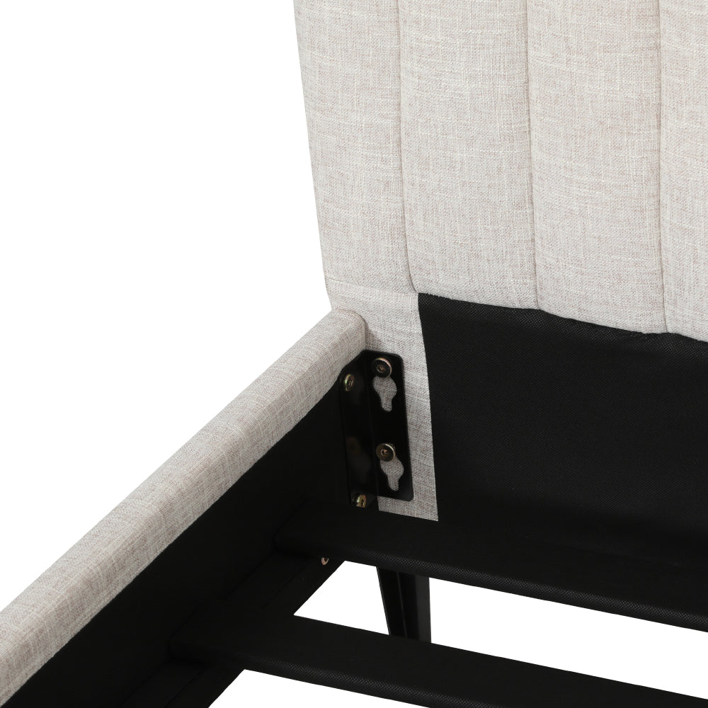 Marlowe Bed Frame Fabric with Headboard Wooden Slats Metal Legs - Beige King