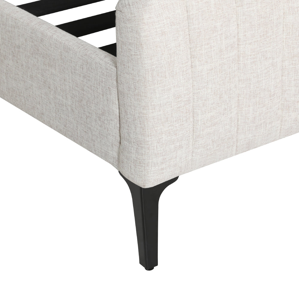 Marlowe Bed Frame Fabric with Headboard Wooden Slats Metal Legs - Beige King