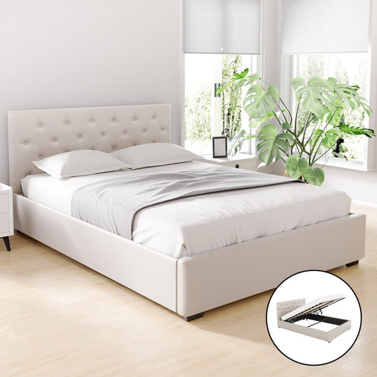 Samara Gas Lift Bed Frame - Beige Double