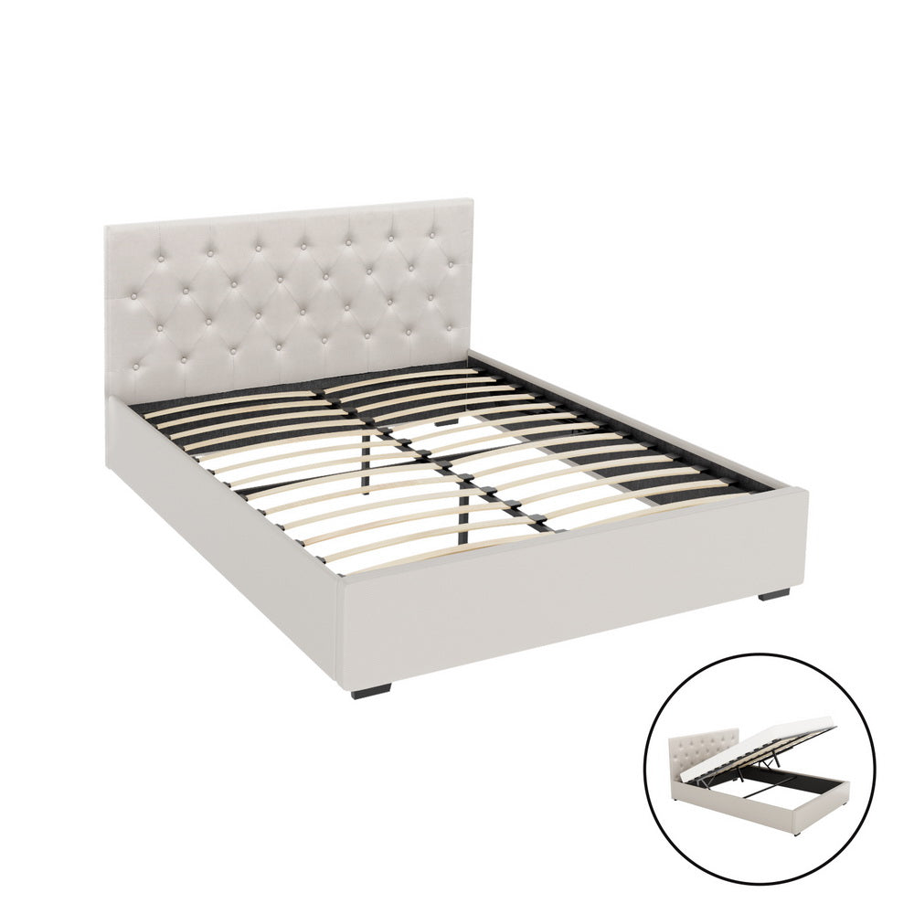 Samara Gas Lift Bed Frame - Beige Queen