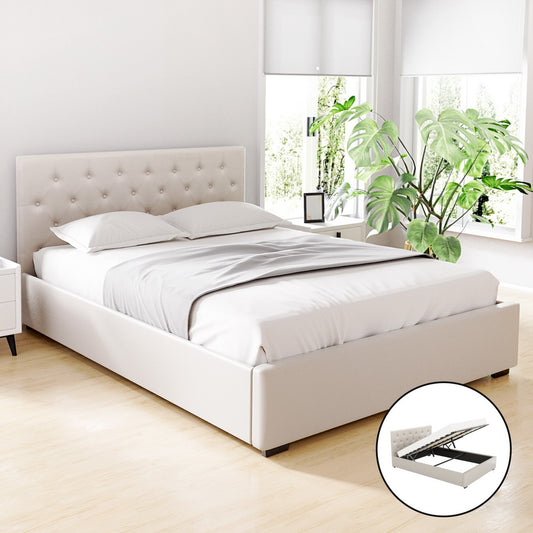Samara Gas Lift Bed Frame - Beige Queen
