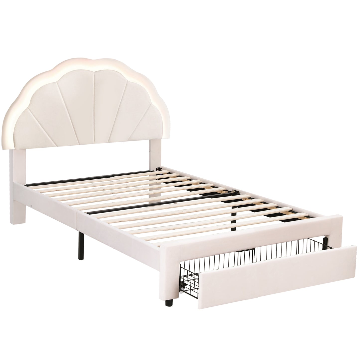 Casava Bed Frame Storage Charging Station Upholstered 3 Drawers LED - White King Single