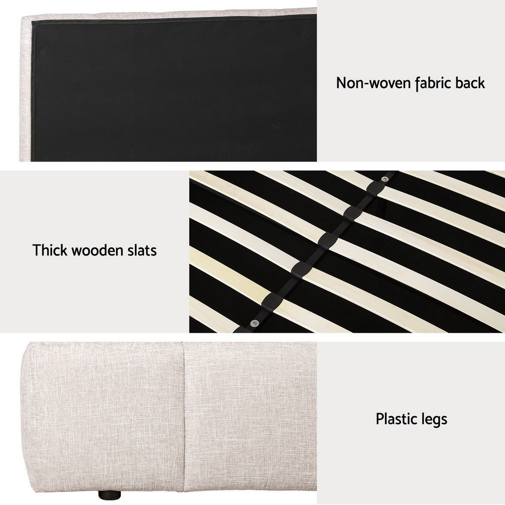 Gianna Bed Frame Fabric - Beige Double