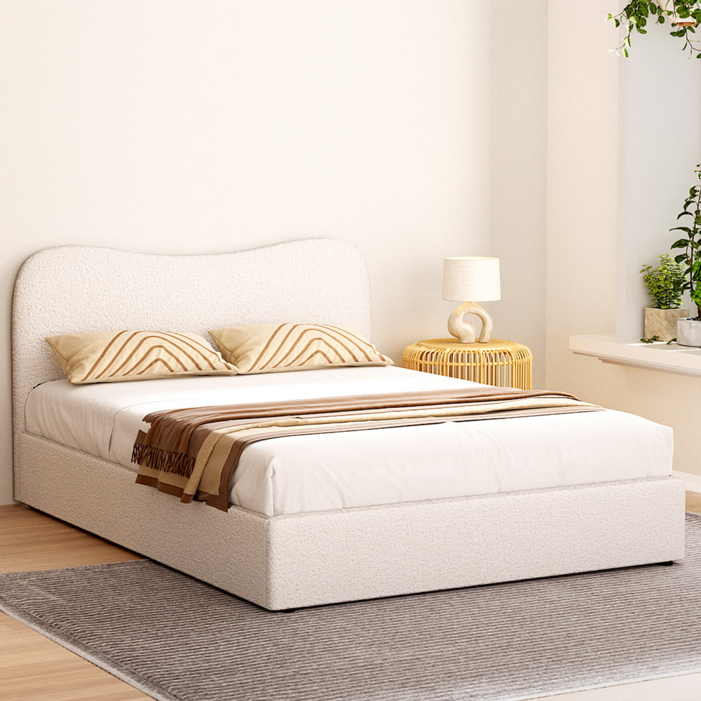 Naida Bed Frame Bouclé - Beige Double