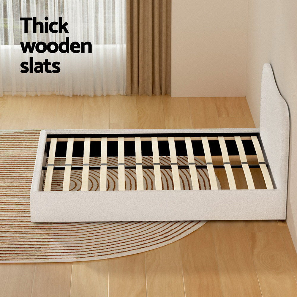 Naida Bed Frame Bouclé - Beige Double