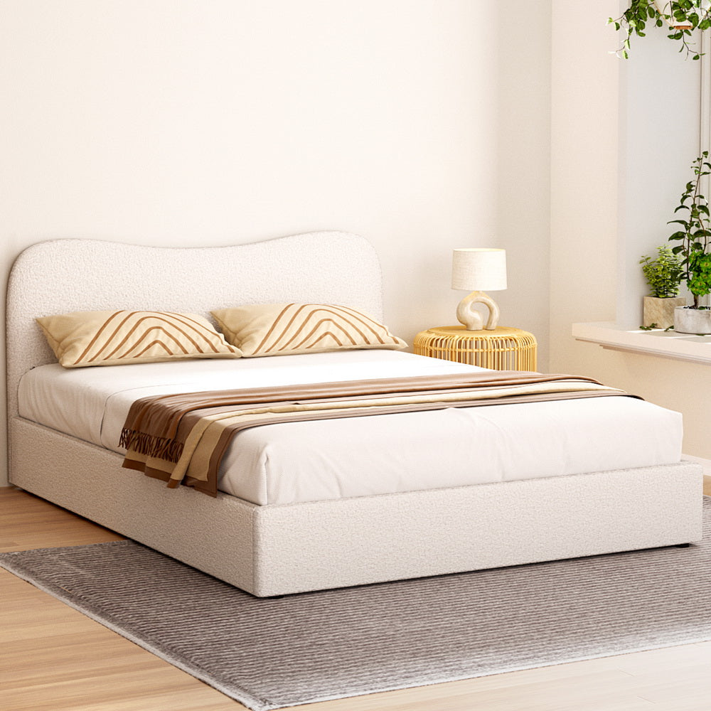 Naida Bed Frame Bouclé - Beige Queen