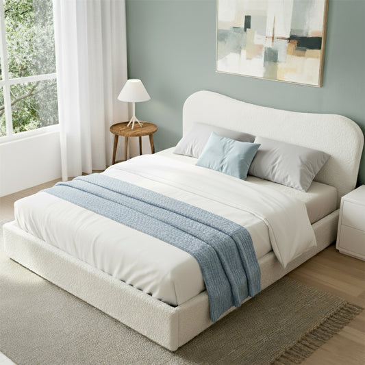 Dormica Bed Frame with Gaslift Storage Wooden Platform Base - White Queen